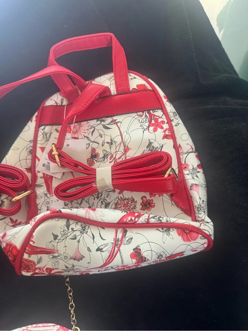 Floral Print White & Pink Mini Backpack with Matching Pouch vegan leather